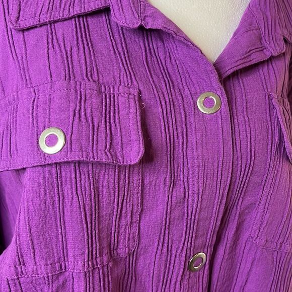 Cj Banks purple snap front top w/ mid-length sleeves & two front pockets size 2X - Picture 3 of 11